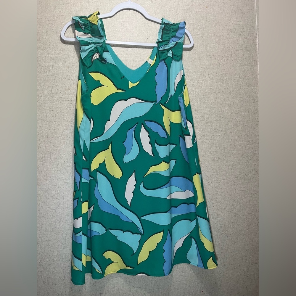 TYche Vibrant Leaf Print Sleeveless Top dress L